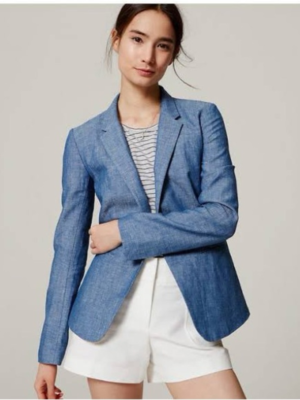 Madewell Chambray Blue Single-Button Linen-Blend Blazer